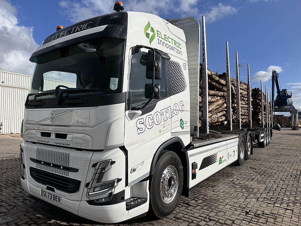 Scotlog’s EV timber wagon being trialled in Inverness.