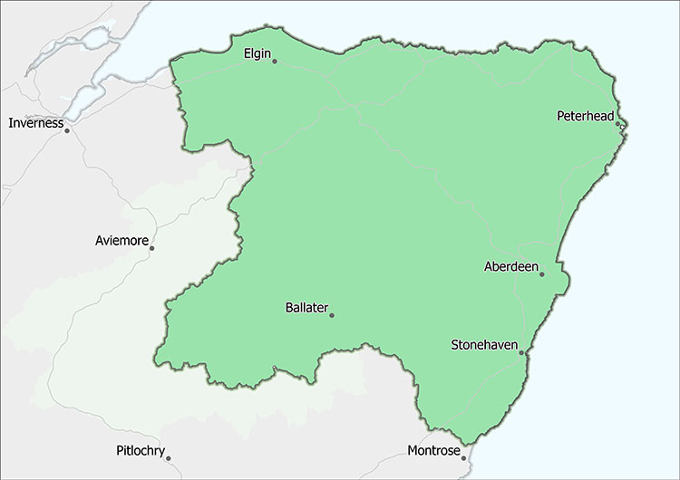Map of Scottish Forestry's Grampian Conservancy boundary.