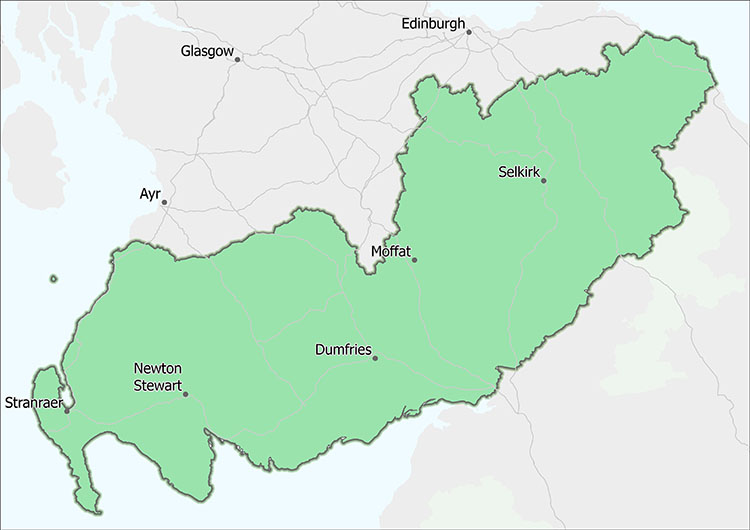 Map of Scottish Forestry's South Scotland Conservancy boundary.
