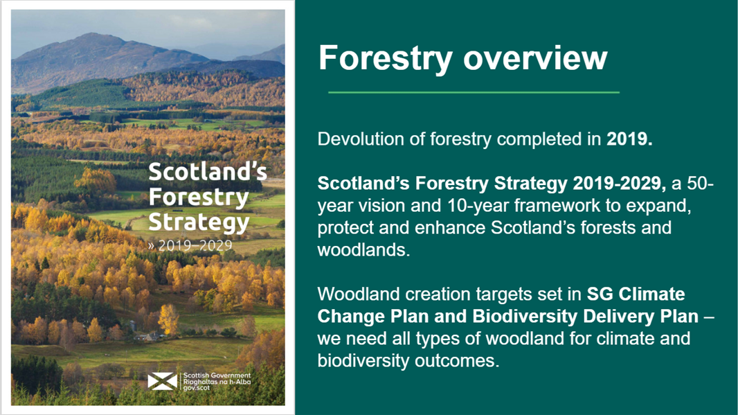 Slide 2 of the Forestry in Scotland presentation - Forestry overview.