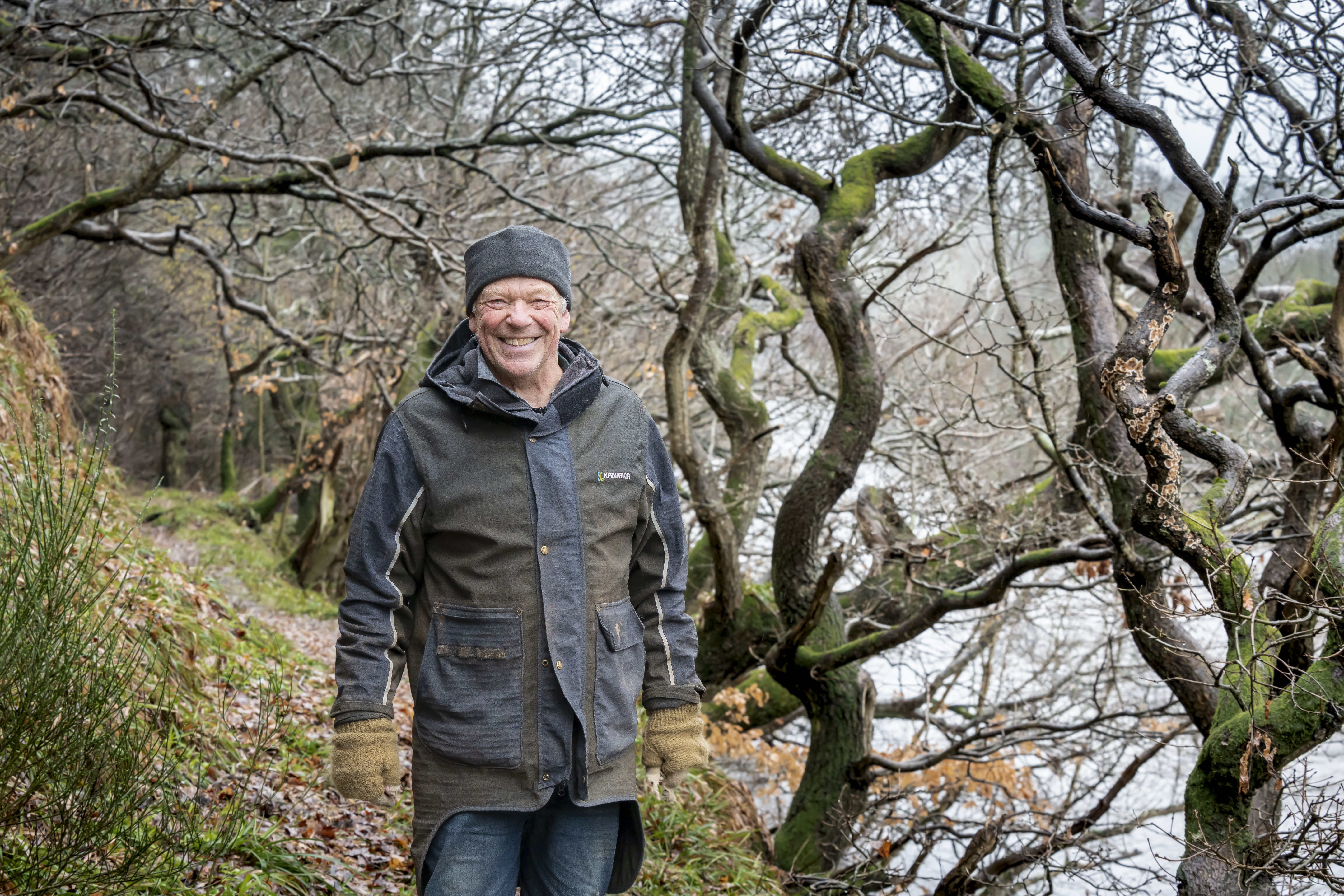 Person standing on path next to river and ancient woodland